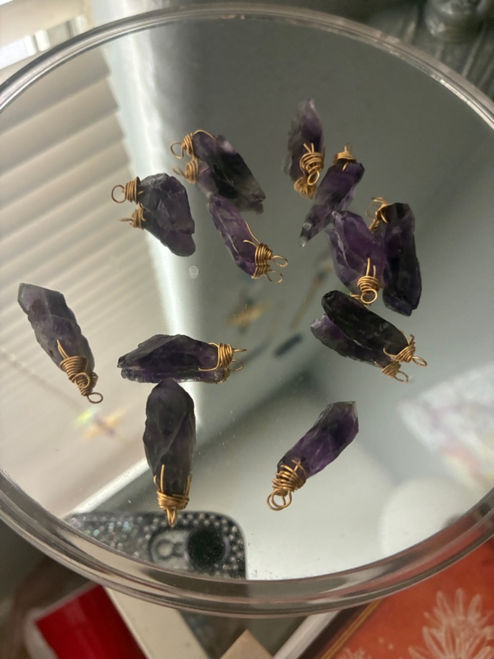 Handcrafted Amethyst Crystal Pendant with Gold Wire Wrap - Purple